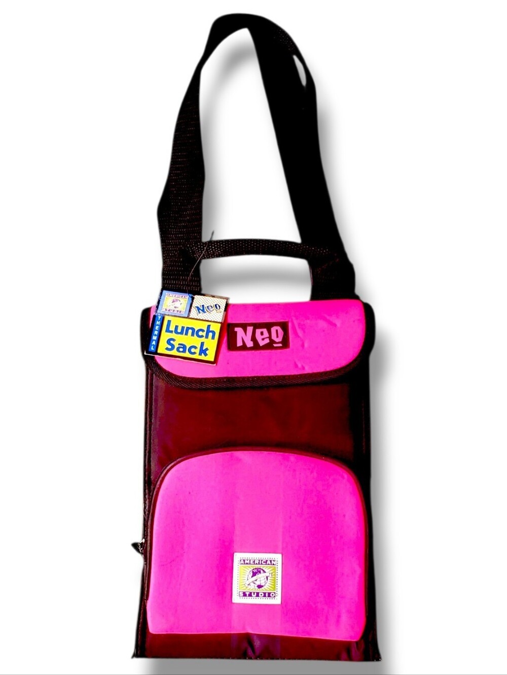 New Rare vintage American Studio Neo Pink Black Lunch Sack Bag 1980s early 1990s